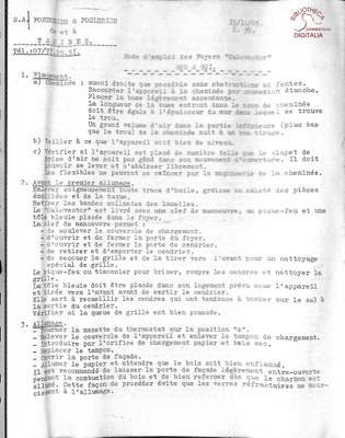 Tamines : Fonderies et poêleries. Mode d'emploi des foyers calovector 920 et 921
