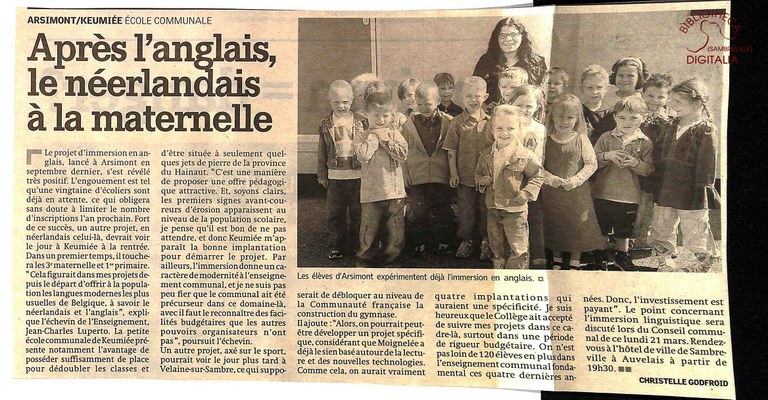 Arsimont : école communale. Après l'anglais, le néerlandais à la maternelle