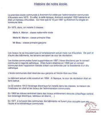 Arsimont : école communale. Historique