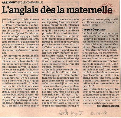 Arsimont  : école communale. L'anglais dès la maternelle
