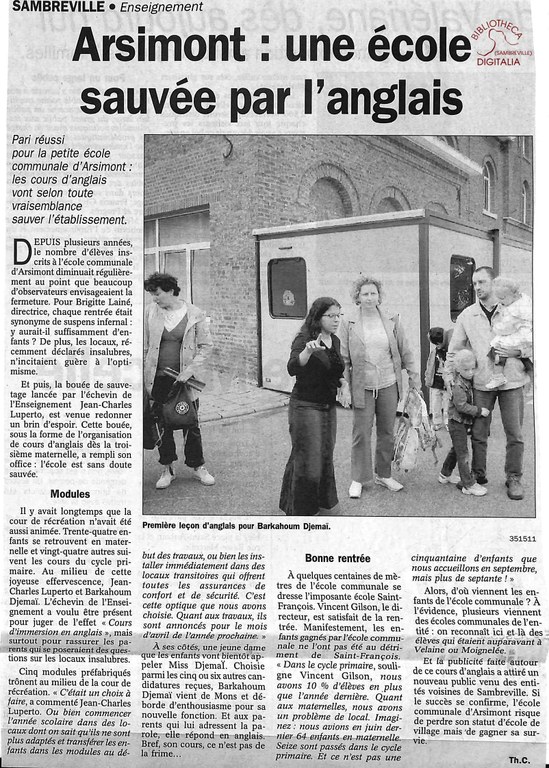 Arsimont : école communale. Une école sauvée par l'anglais