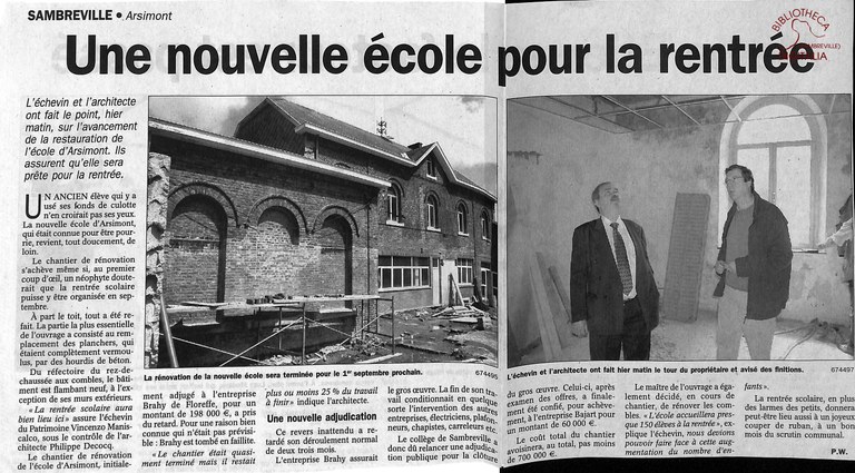 Arsimont : école communale. Une nouvelle école pour la rentrée