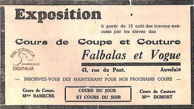 Exposition des cours de coupe et de couture "Falbalas et Vogue"
