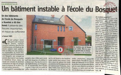 Auvelais : cité scolaire du Bosquet. Un bâtiment instable à l'école du Bosquet