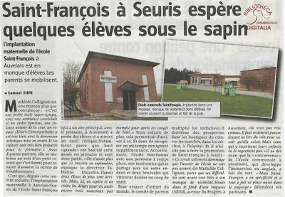 Auvelais : l'école de Seuris. Saint-François à Seuris espère quelques élèves sous le sapin