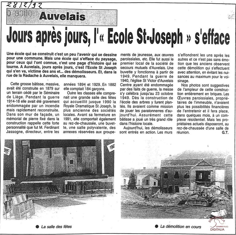 Auvelais : "Jours après jour, l'école Saint-Joseph s’efface"