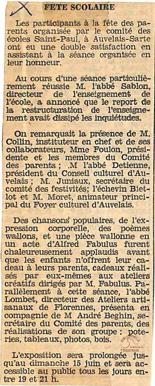 Auvelais : les écoles Saint-Paul à Auvelais - Sarthe