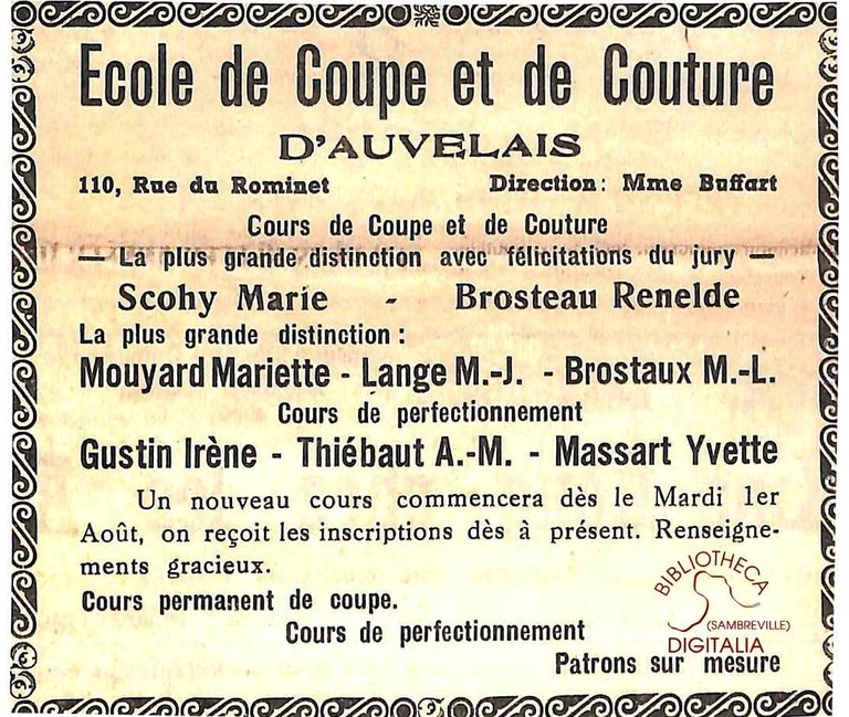 Auvelais : école de coupe et de couture