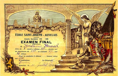 Auvelais : école Saint Joseph, diplôme de MICHAUX Marcel