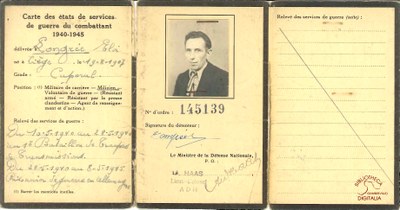 Carte des états de services de guerre du combattant 1940-1945  d'Eloi LONGREE