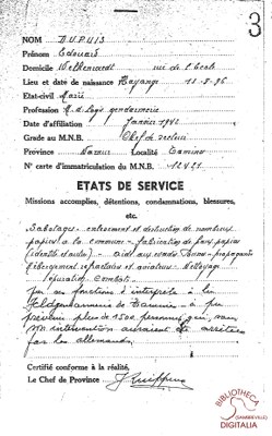 Etats de service d'Edouard DUPUIS
