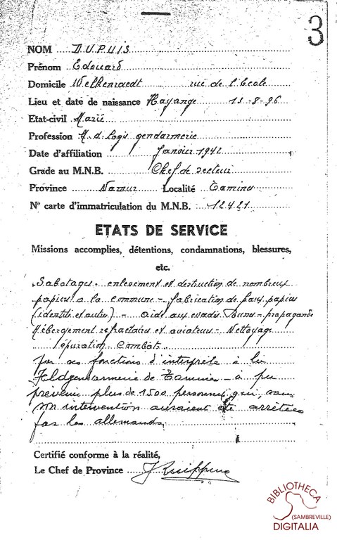 Etats de service d'Edouard DUPUIS