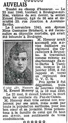 HENNUY Ernest. Tombé au champ d'honneur