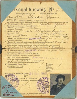 Ausweis n°3632 délivré à Eugénie RICHIR, Veuve DEPREZ + livret de protection cartonné