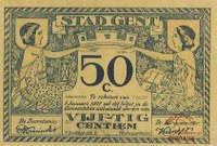 Bon de la Ville de Gand d'une valeur de 50 centimes, émis le 1er janvier 1917