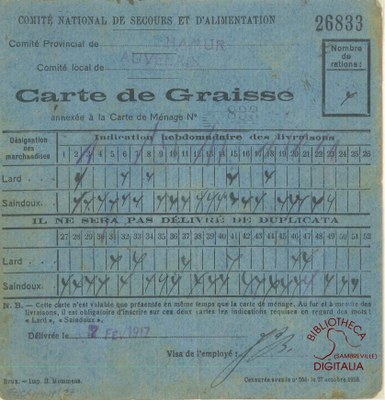 Comité National de Secours et d'Alimentation - Carte de graisse