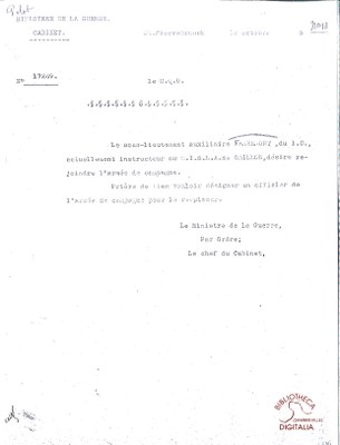 Demande d'affectation de F.H.M. FERNEMONT dans l'armée de campagne.