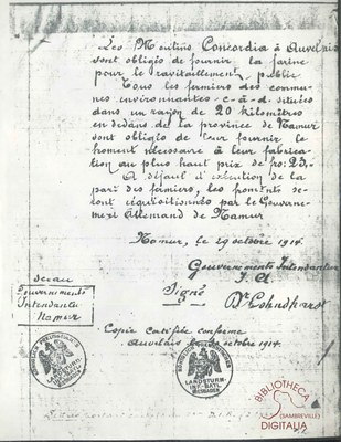 Document officiel du Gouvernements Intendantur