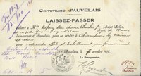 Laissez-passer Commune d'Auvelais pour Madame DEPREZ Alice épouse CHARLIER pour se rendre à Champion-lez-Namur