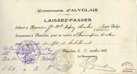 Laissez-passer Commune d'Auvelais pour Monsieur Jean-Baptiste CHARLIER pour se rendre à Champion-lez-Namur