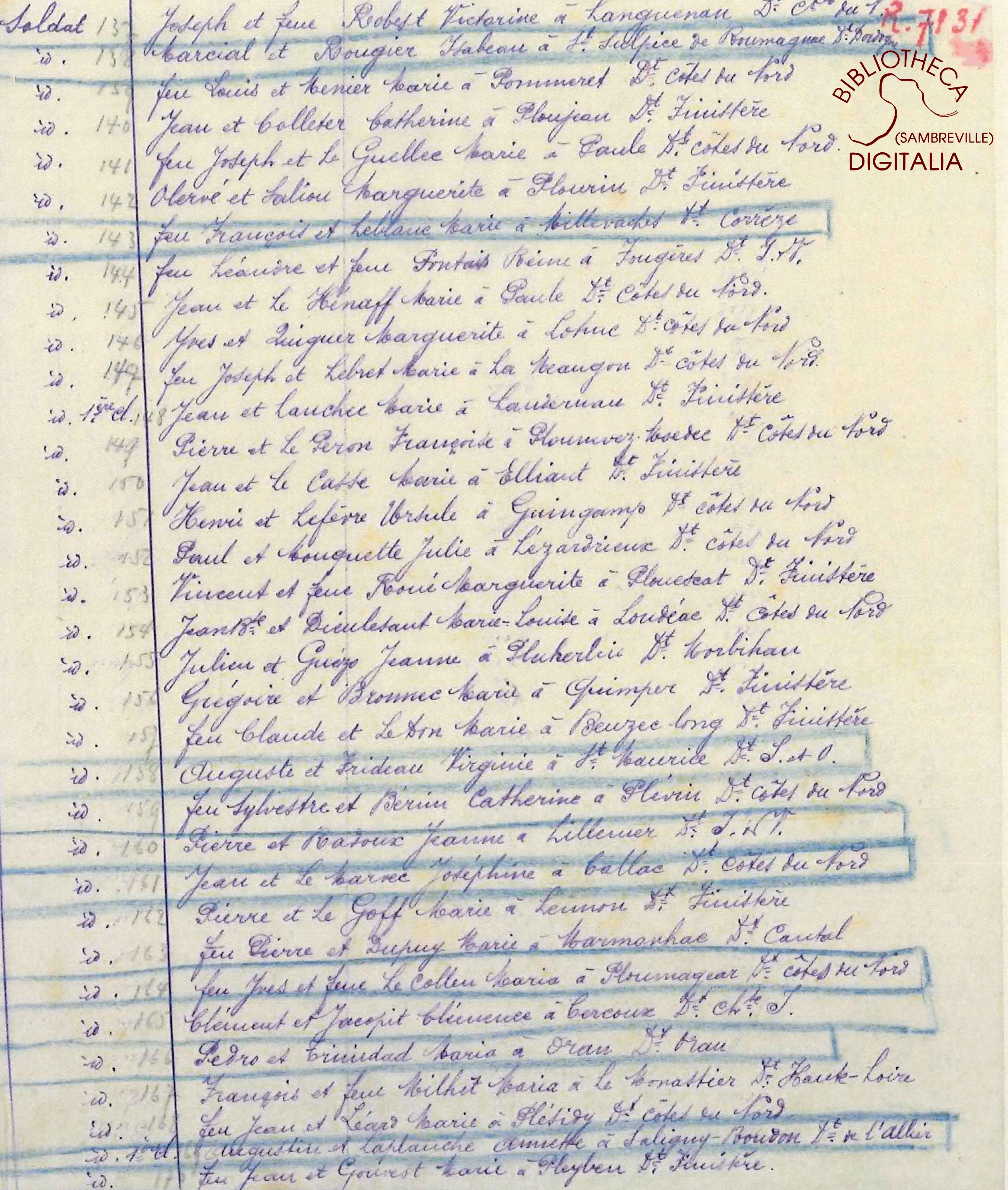 Liste des livrets militaires en dépôt à la mairie d'Auvelais, page 9