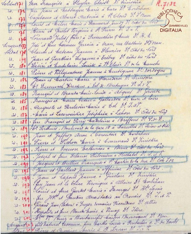 Liste des livrets militaires en dépôt à la mairie d'Auvelais, page 12