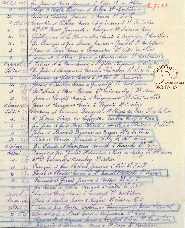 Liste des livrets militaires en dépôt à la mairie d'Auvelais, page 14