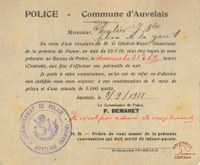 Police - Commune d'Auvelais - Convocation de Jean-Baptiste CHARLIER, datée du 3 septembre 1918