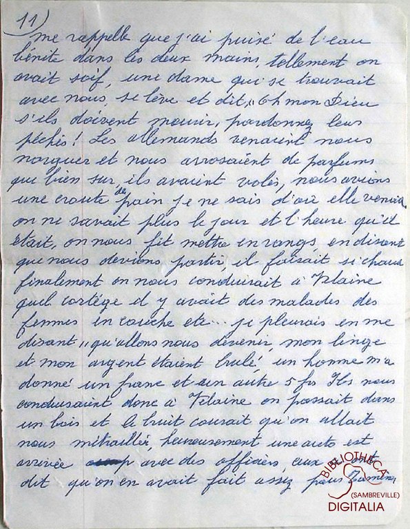 Témoignage manuscrit de Madame HENNION, survivante du massacre de Tamines, page 11