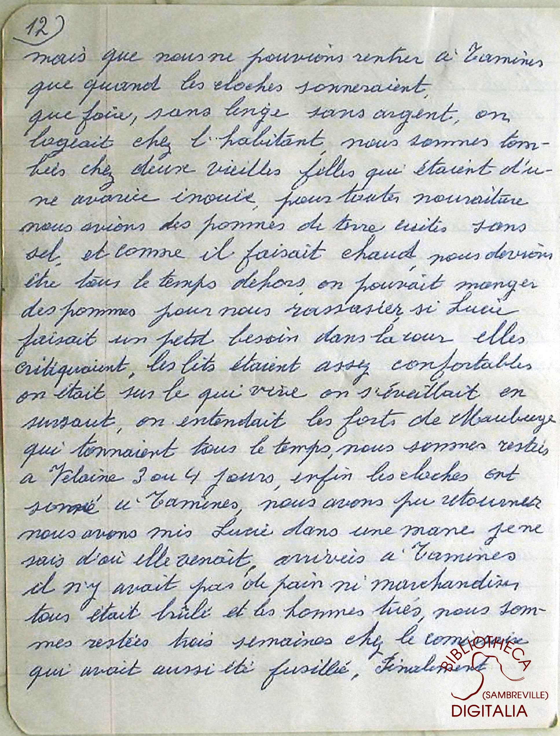 Témoignage manuscrit de Madame HENNION, survivante du massacre de Tamines, page 12