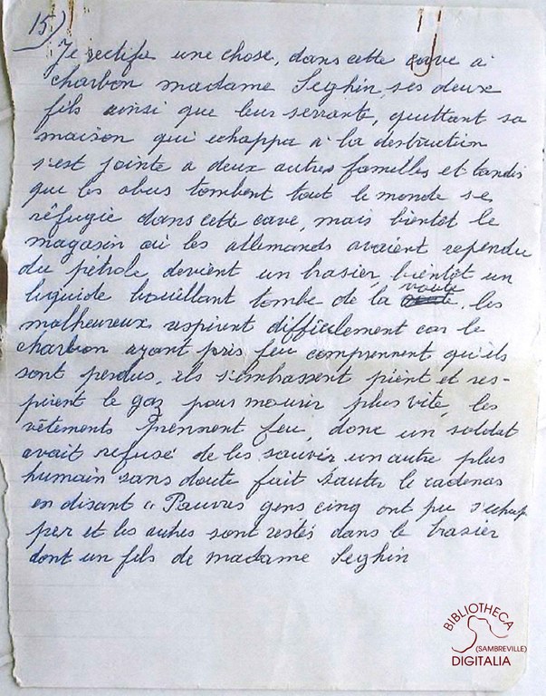 Témoignage manuscrit de Madame HENNION, survivante du massacre de Tamines, page 15
