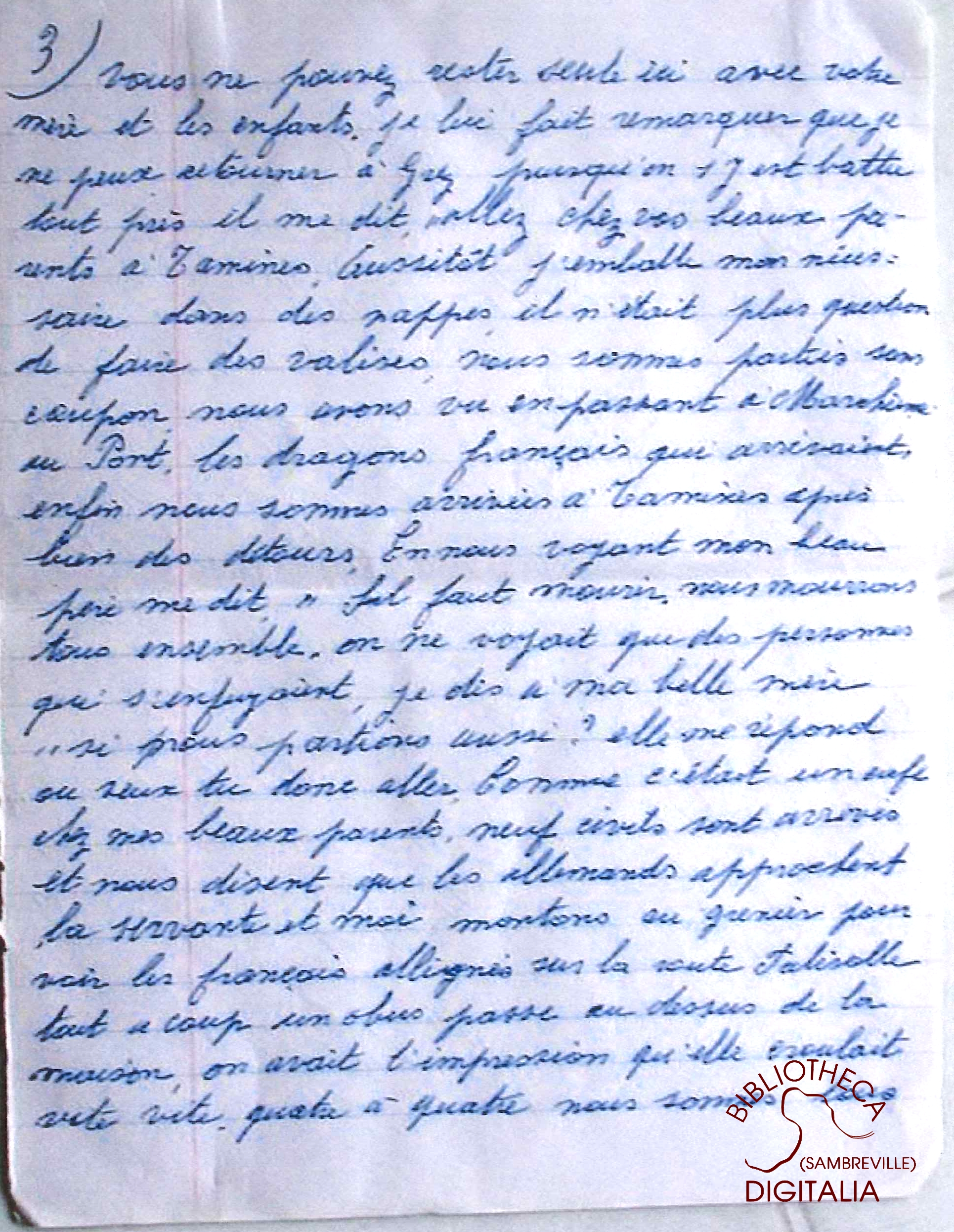 Témoignage manuscrit de Madame Hennion, survivante du massacre de Tamines, page 3
