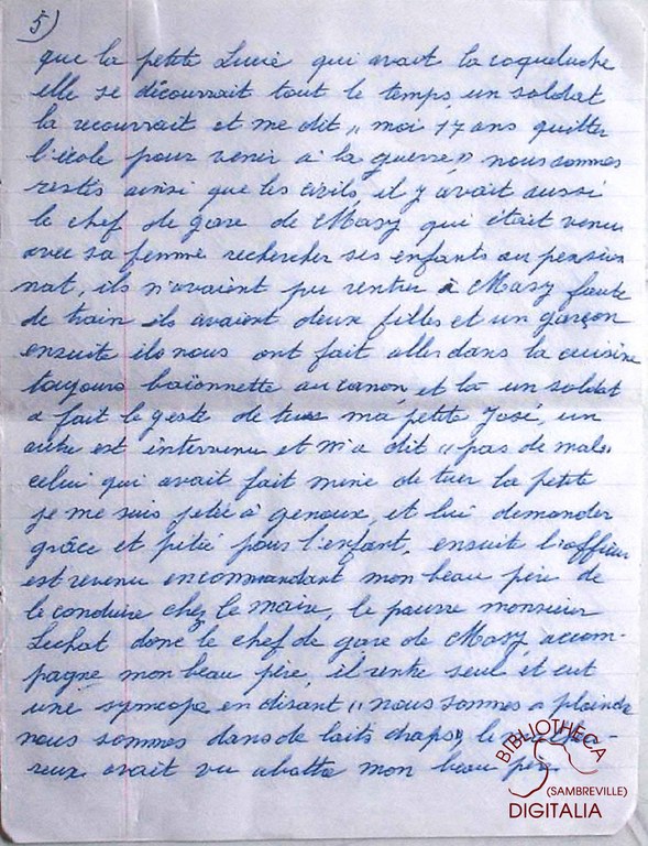 Témoignage manuscrit de Madame Hennion, survivante du massacre de Tamines, page 5