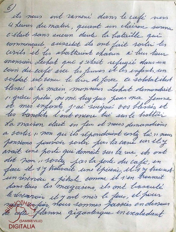 Témoignage manuscrit de Madame HENNION, survivante du massacre de Tamines, page 6