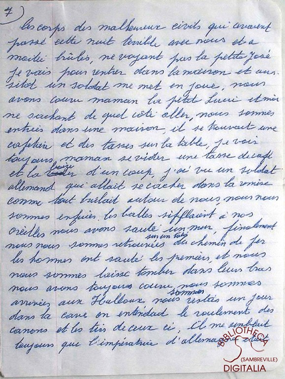 Témoignage manuscrit de Madame HENNION, survivante du massacre de Tamines, page 7