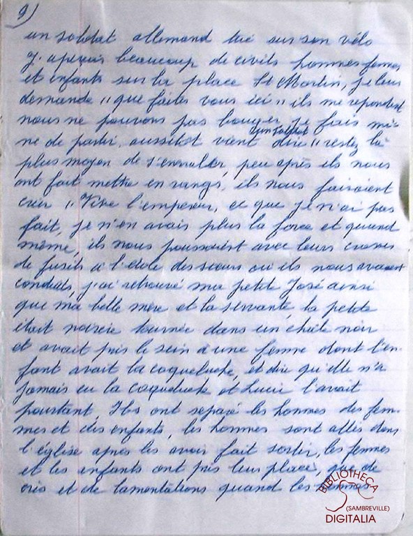 Témoignage manuscrit de Madame HENNION, survivante du massacre de Tamines, page 9