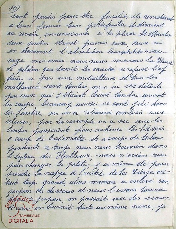 Témoignage manuscrit de Madame HENNION, survivante du massacre de Tamines, page 10