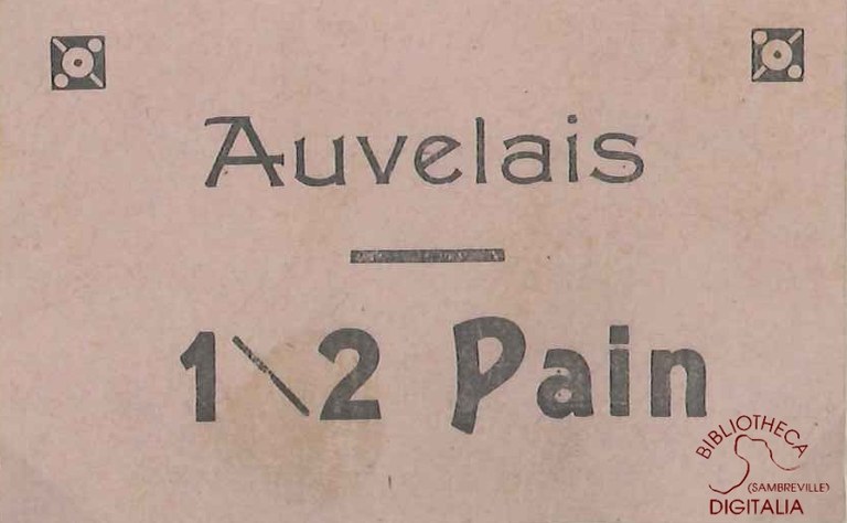 Ticket de rationnement pour 1/2 pain, Auvelais