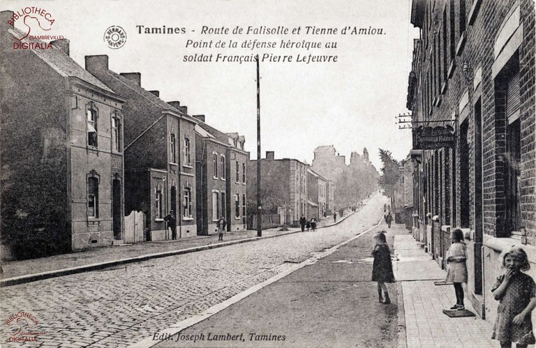 Tamines Route de Falisolle et Tienne d'Amiou, point de la défense héroïque au soldat français Pierre LEFEUVRE