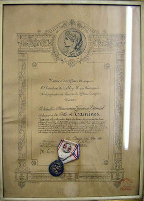 Médaille de la Reconnaissance Française en vermeil décernée à la Ville de Tamines