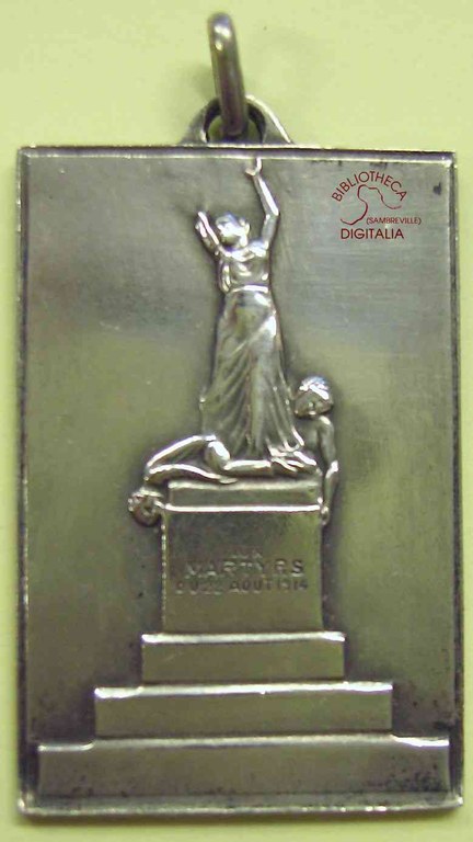 Médaille en argent représentant le monument des fusillés de Tamines