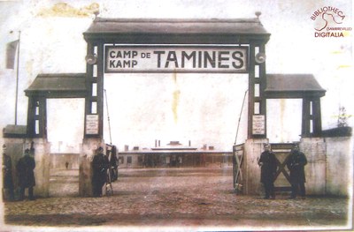 Entrée du camp "Tamines" du 1er Régiment de Chasseurs à pied, à Hoch-Emmerich-Am-Rhein, en Allemagne.