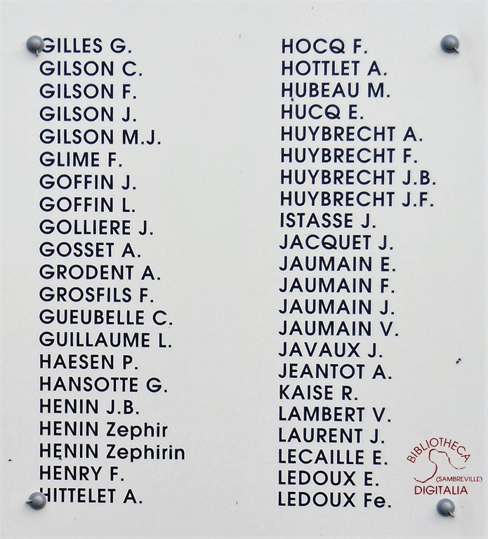 Plaque commémorative aux victimes du massacre de Tamines du 22 août 1914