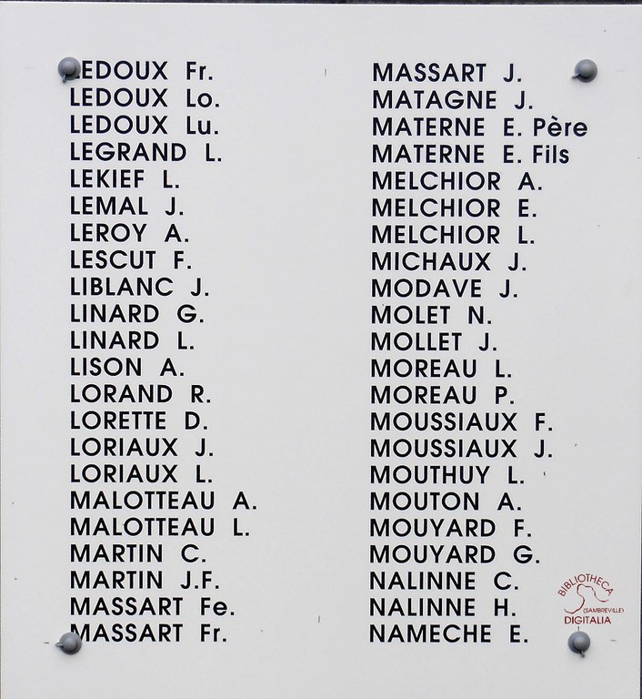 Plaque commémorative aux victimes du massacre de Tamines du 22 août 1914