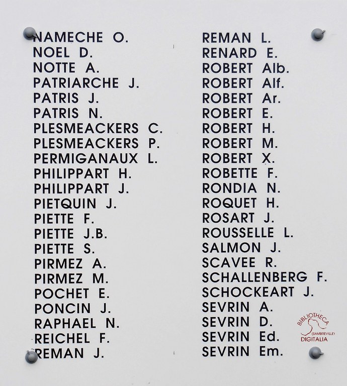Plaque commémorative aux victimes du massacre de Tamines du 22 août 1914