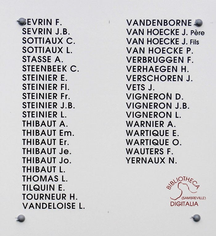 Plaque commémorative aux victimes du massacre de Tamines du 22 août 1914