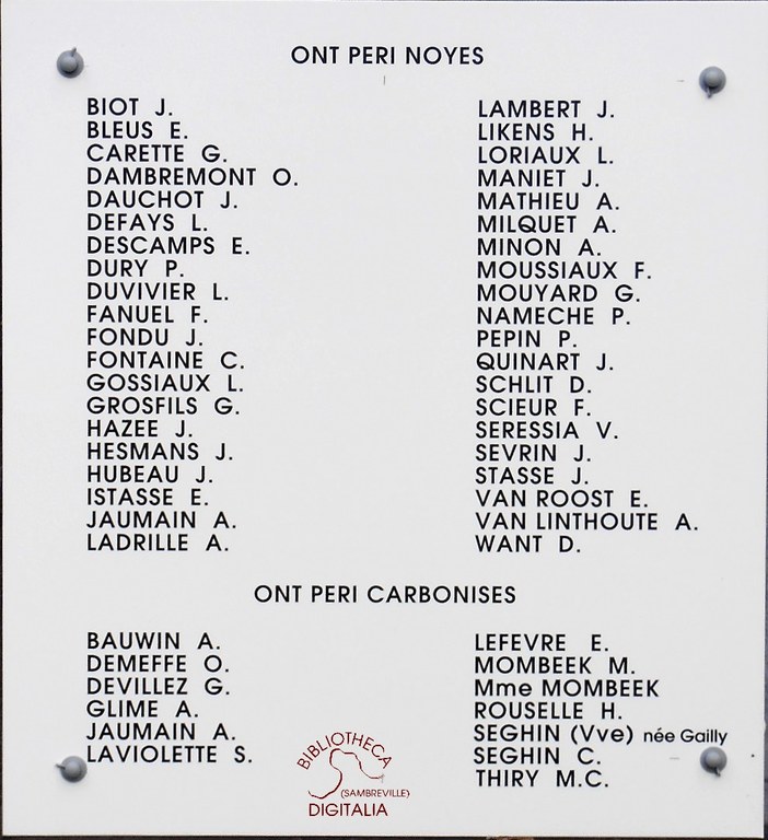 Plaque commémorative aux victimes du massacre de Tamines du 22 août 1914