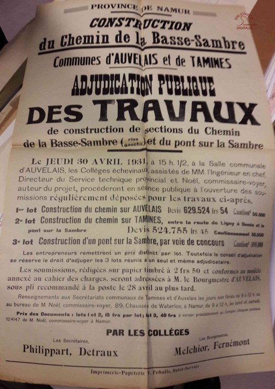 Affiche : Construction du chemin de la Basse-Sambre