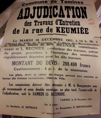 Affiche concernant des travaux d'entretien de la rue de Keumiée