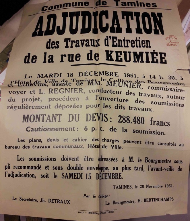Affiche concernant des travaux d'entretien de la rue de Keumiée